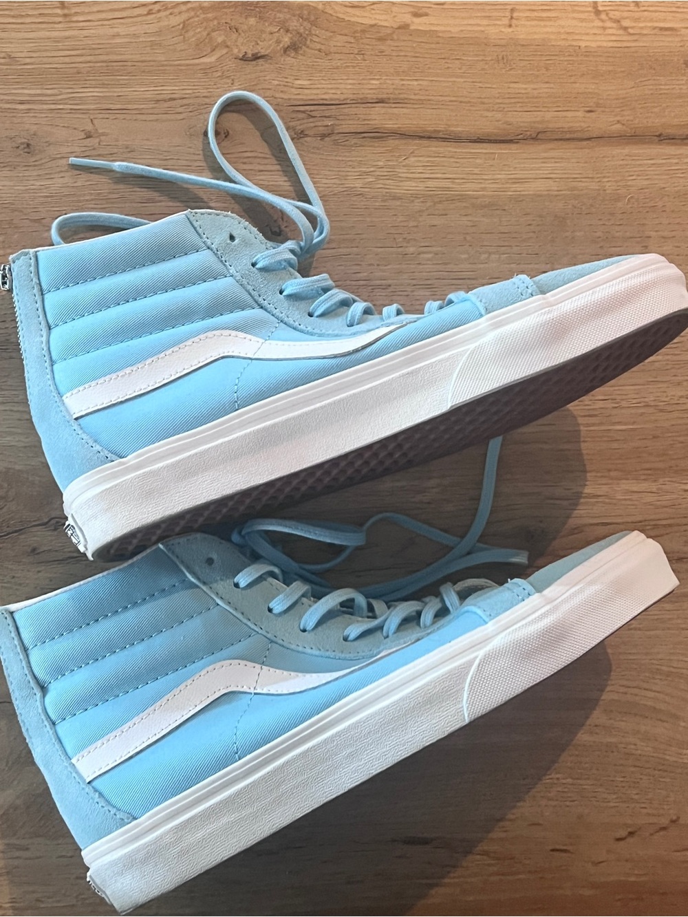 Vans Light Blue High-Top Canvas Sneakers with White Stripe